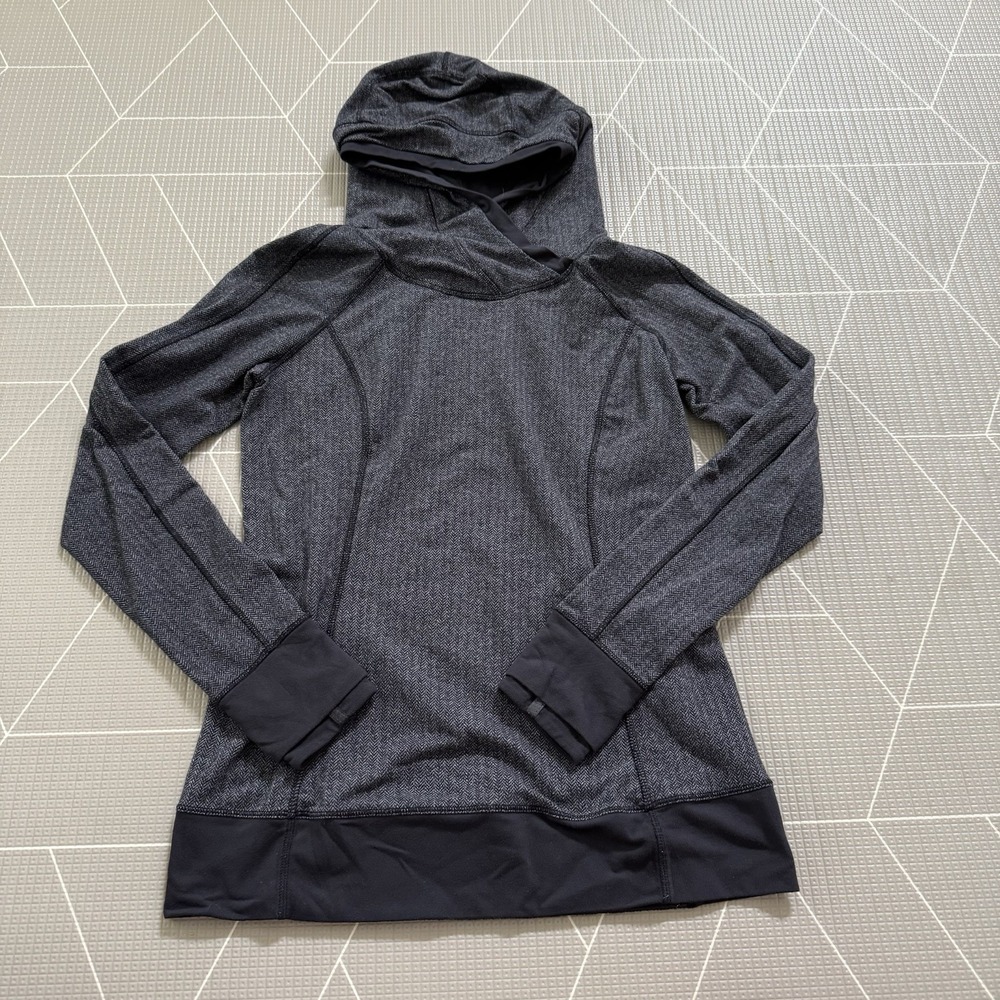 Lululemon Think Fast Hoodie Size 10 Heathered Herringbone Black